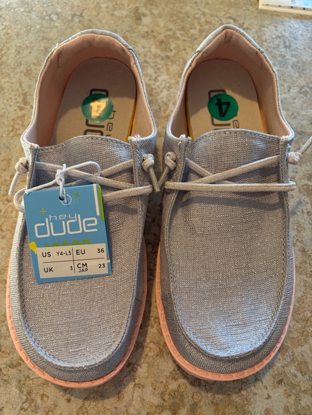 Hey Dude Girl’s  Canvas Slip-On Shoes in Silver Shimmer —NWT